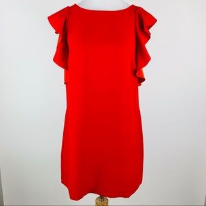 Elegant Red Ruffle Sleeve Dress